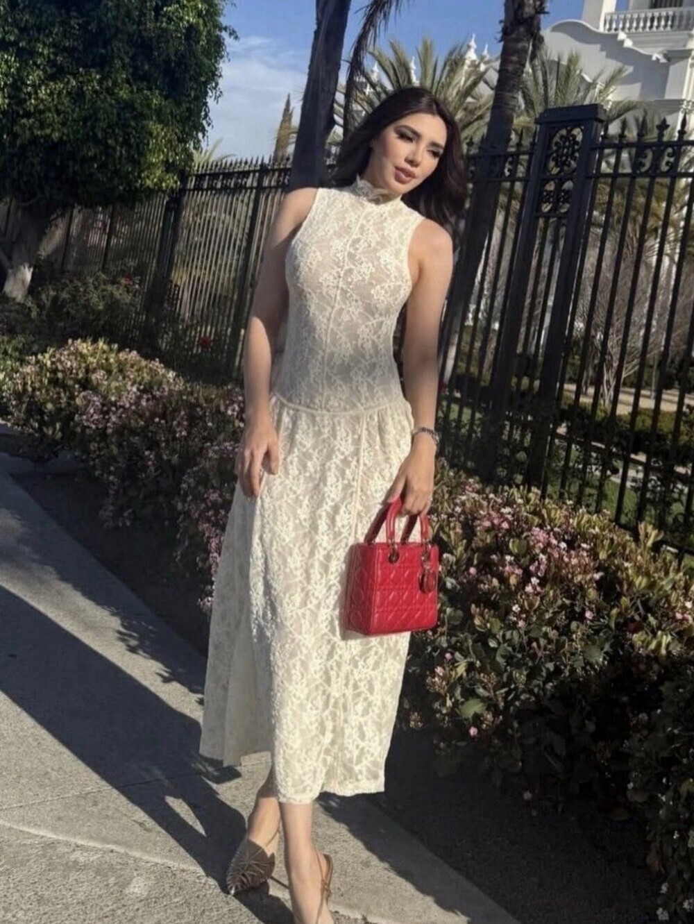 Zara White Lace Maxi Dress with High Neck - Picture 2 of 8